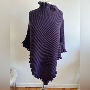 Elegant Trending ribbed knit ruffled poncho